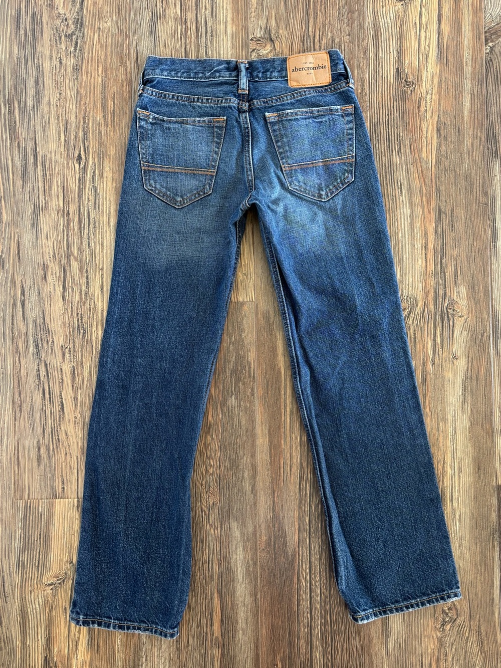 Abercrombie Kids Classic Straight Jeans Sz 12 Blue Denim Embroidered Whiskering